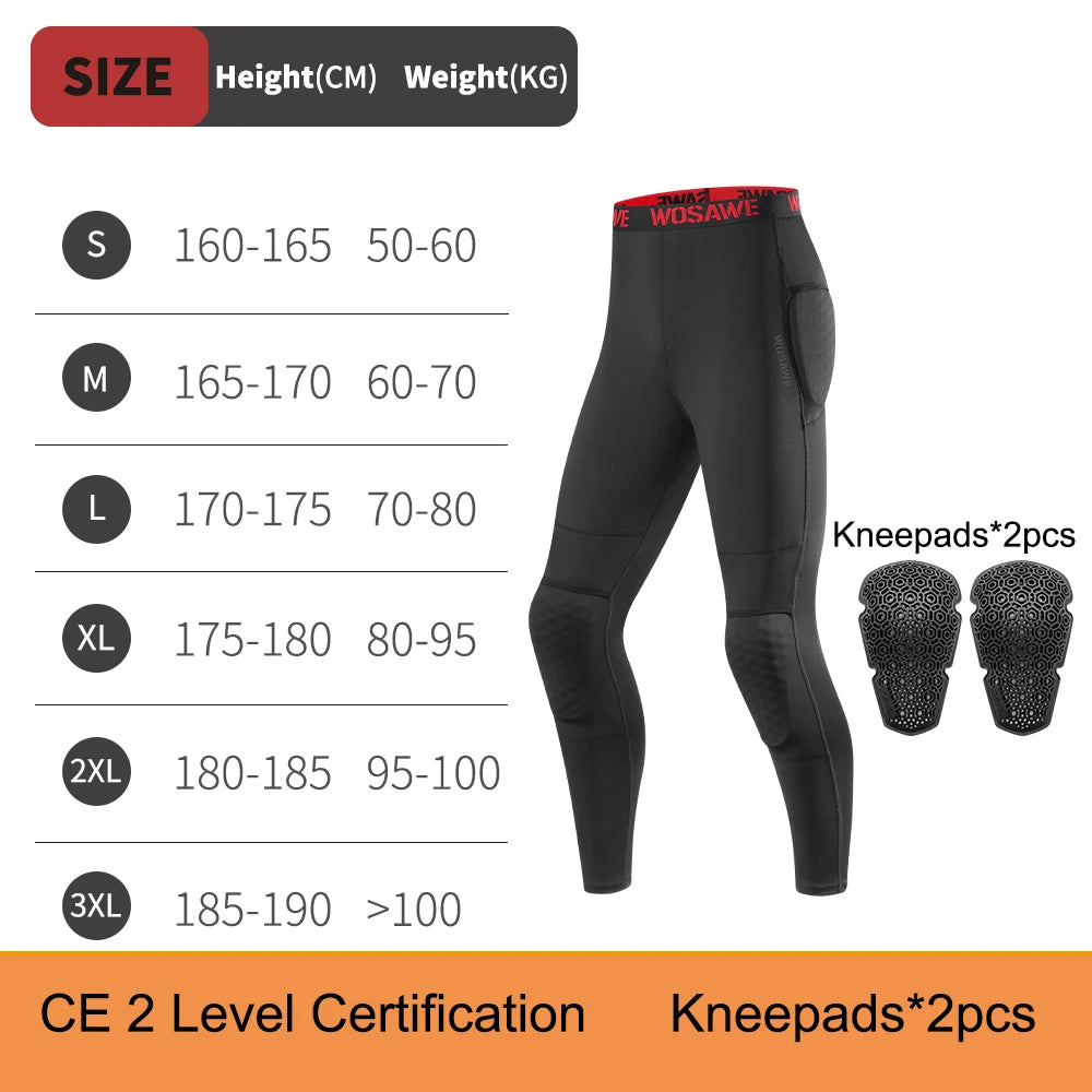 WOSAWE Motorcycle Compression Pants with CE Certified Pads Off-road Motocross Motorbike Riding Breathable Protective Trousers