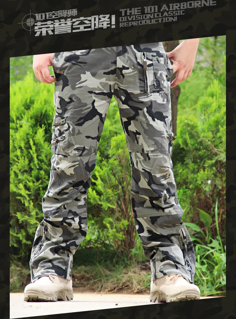 Men's Cargo Pants Outdoors Style Tactical Pants Male Camo Jogger Plus Size Cotton Many Pocket Men Camouflage Black Trousers