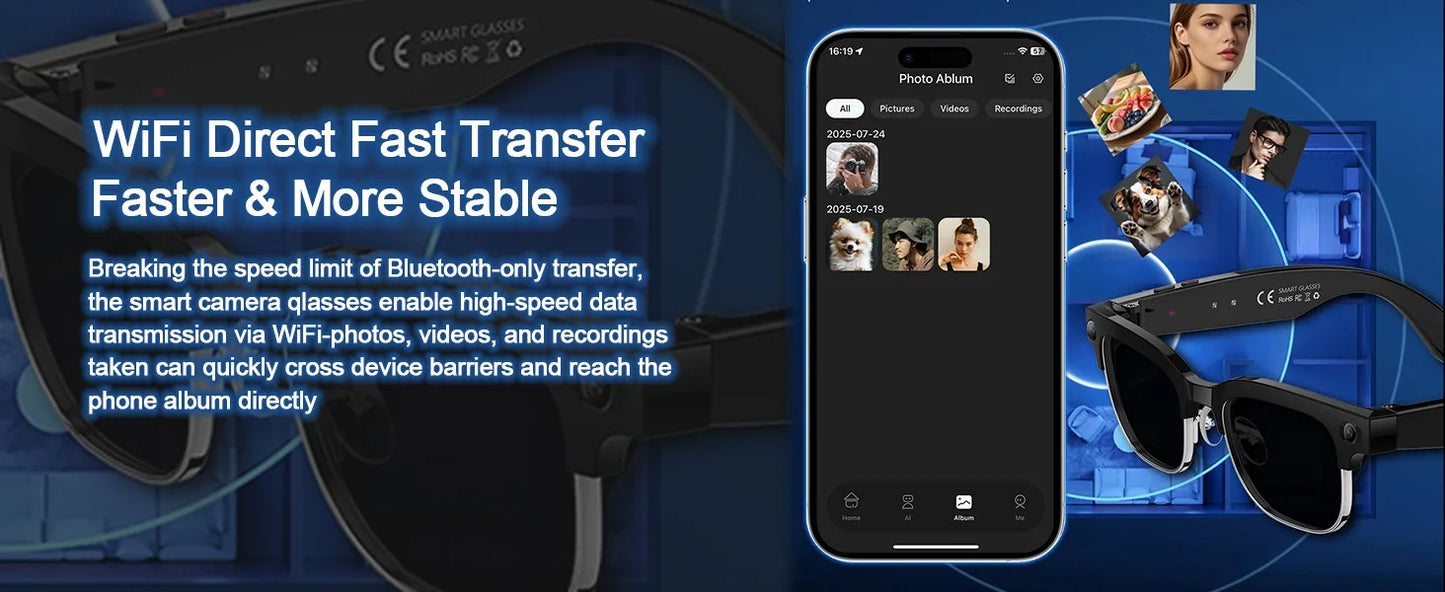 2025 New Upgrade Smart Glasses With Camera Video Recording AI Photo Recognition Bluetooth Call Translation Voice Sunglasses Man
