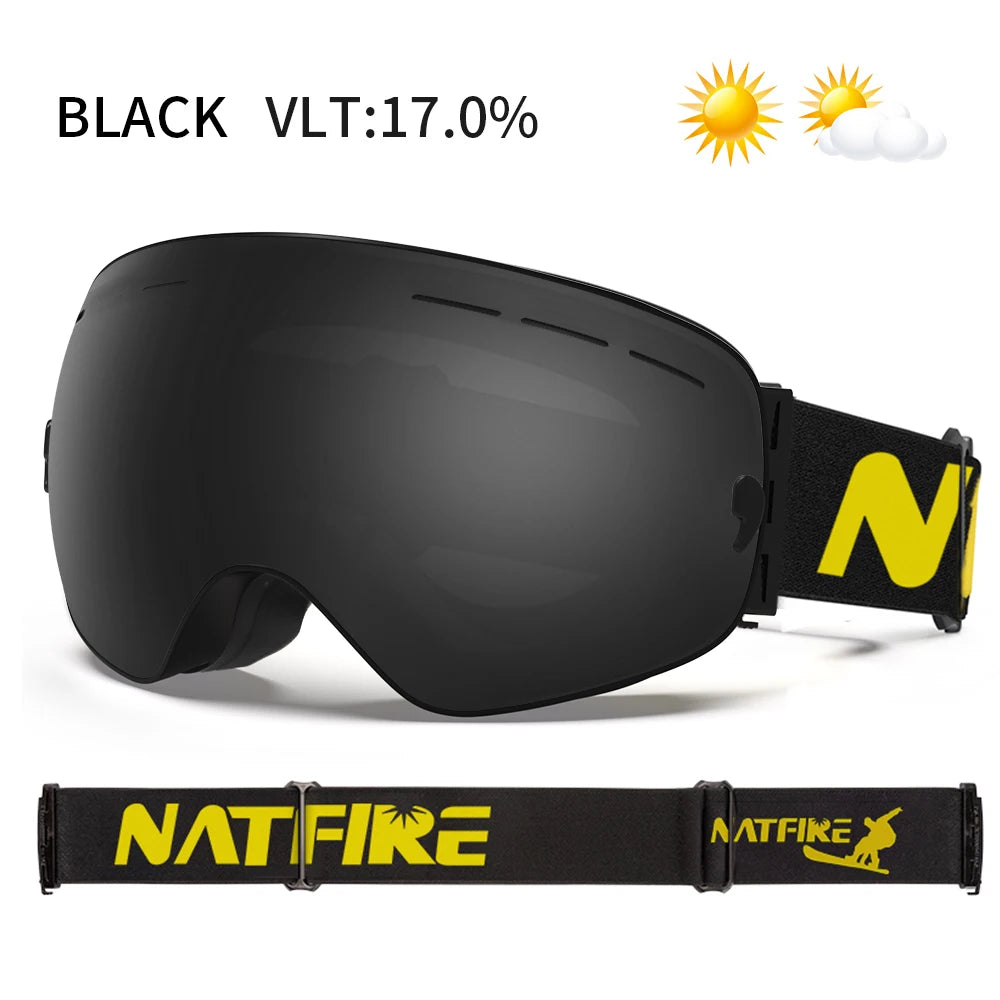 Ski Goggles Pro 100% UV400 Protection Anti Fog Interchangeable Lens Skiing Glasses Snowboard Snow Goggles for Men Women Natfire