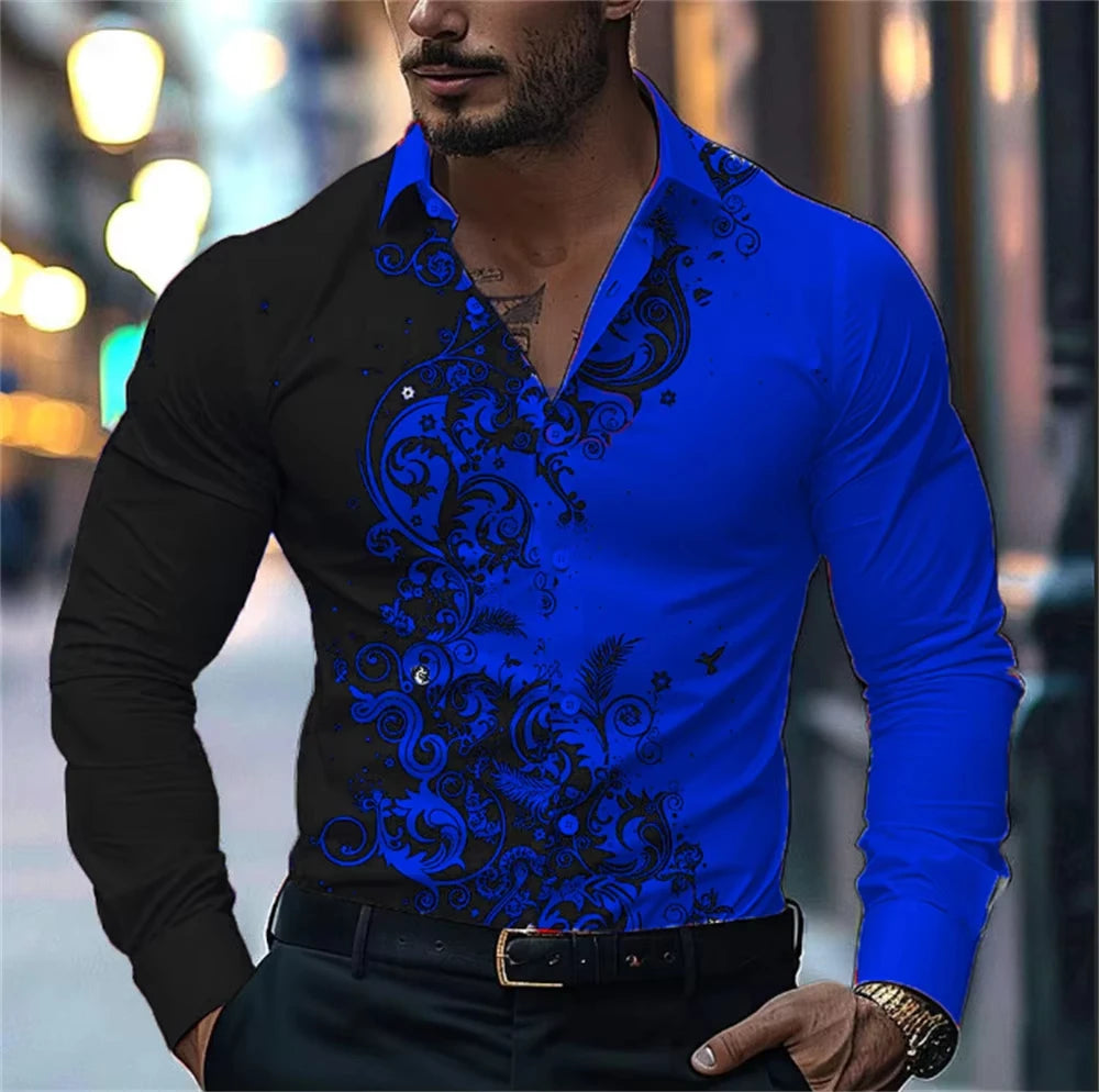 Men'S Stylish Red Floral Print Dress Shirt - Casual Long Sleeve Button-Up Design Spring Fashion Shirt Floral Print Shirt