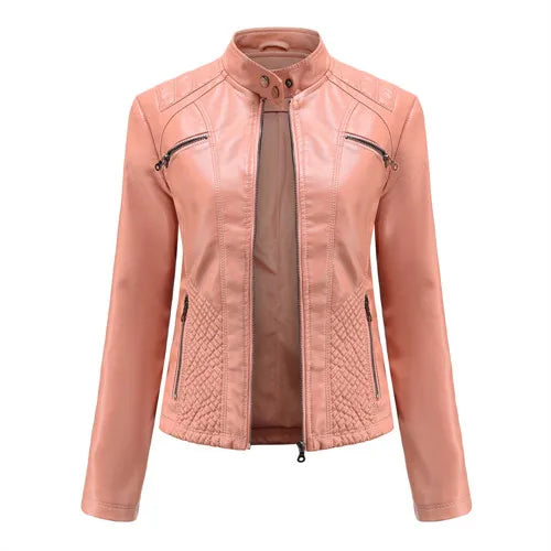 2026 New Lavender Purple Women's Long Sleeve PU Jacket, Fashion Motorcycle Leather Jackets, Red Coat, Black Outerwear.