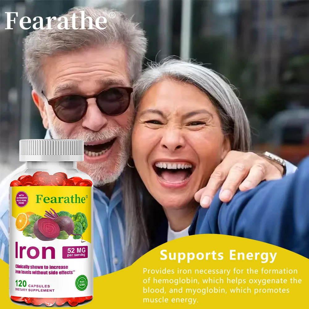 Iron and Vitamin C Supplement - Boosts Energy, Focus, and Immune Function, Supporting Red Blood Cells, Improve Immunity, Non-GMO