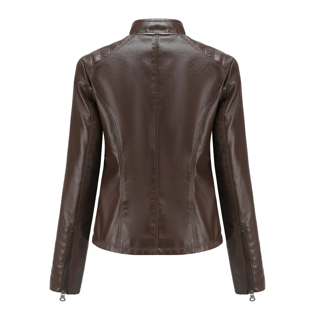 2026 New Lavender Purple Women's Long Sleeve PU Jacket, Fashion Motorcycle Leather Jackets, Red Coat, Black Outerwear.