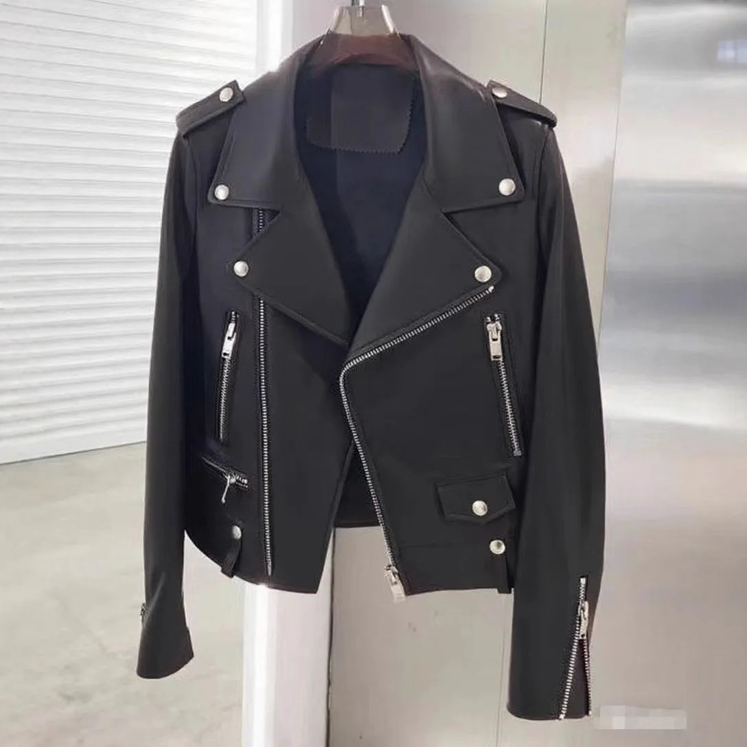 2026 Men's Lapel Oblique Zipper PU Locomotive Leather Jacket, Autumn, New Casual Versatile Slim Fit, Leather Jacket