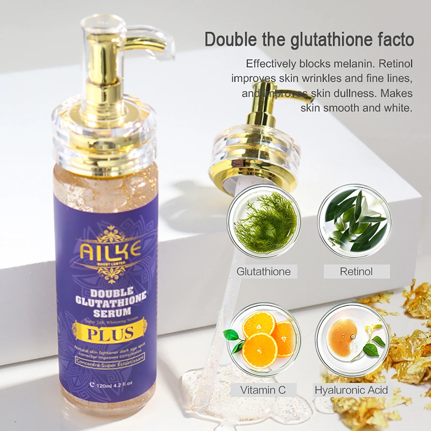 AILKE Double Glutathione Whitening Set For All Skin Types, Reduce Dark Spots, Melanin, Freckles, Chloasma, Even Skin Tone