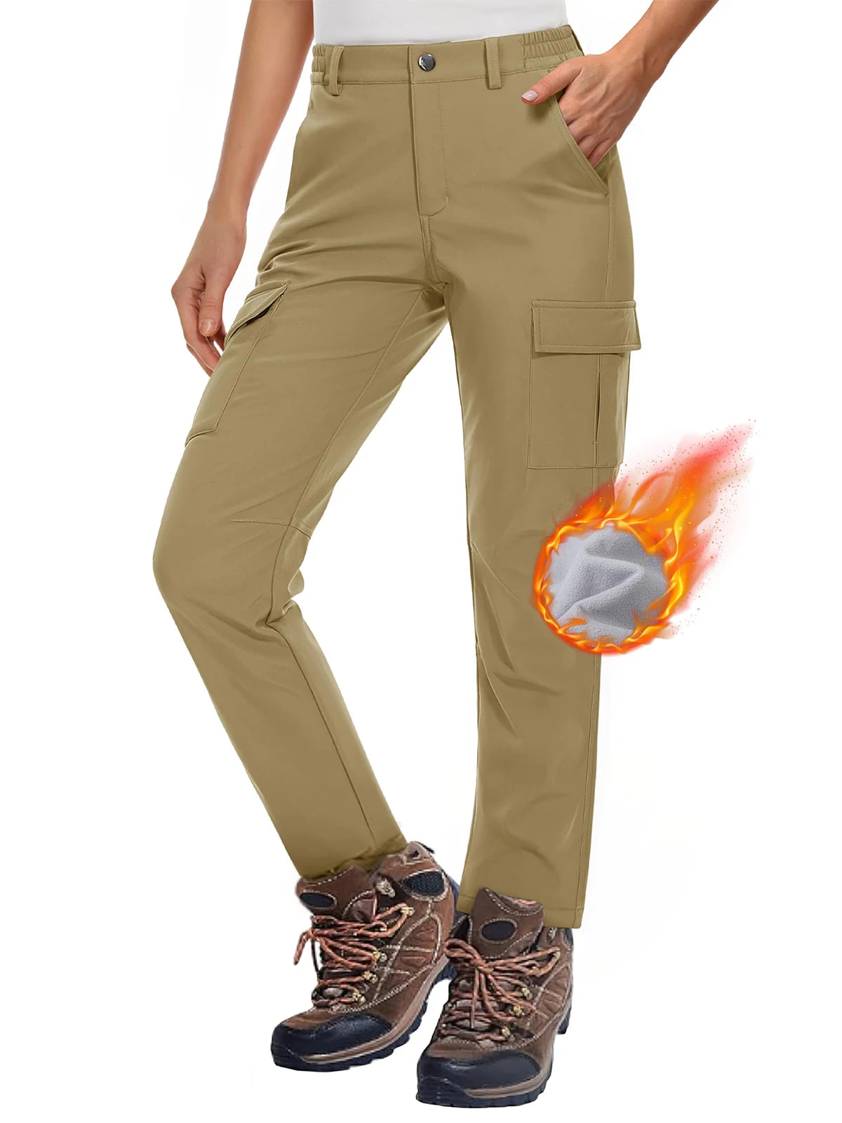 MAGCOMSEN Women's Softshell Pants Fleece Lined Winter Hiking  Ladies Pants Snow Ski Trousers Waterproof Ripstop Warm Cargo Pants