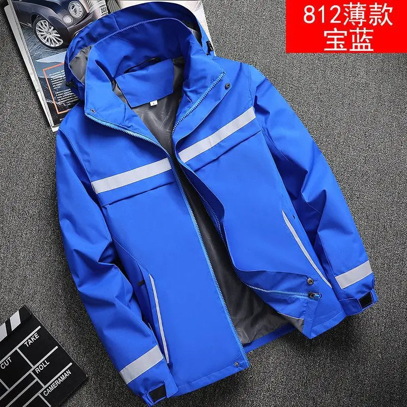 Waterproof Abrasion Resistant Windbreaker, Light Reflective Hooded Jacket for Outdoor Work