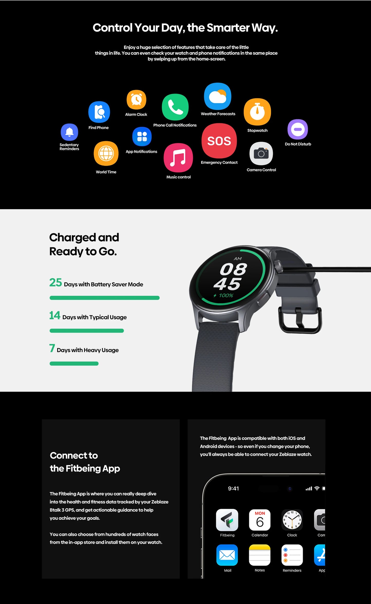 New Zeblaze Btalk 3 GPS Smartwatch 1.43" AMOLED Screen Dual Strap Bluetooth Calling Sports Watch Heart Rate SpO2 Stress Tracking