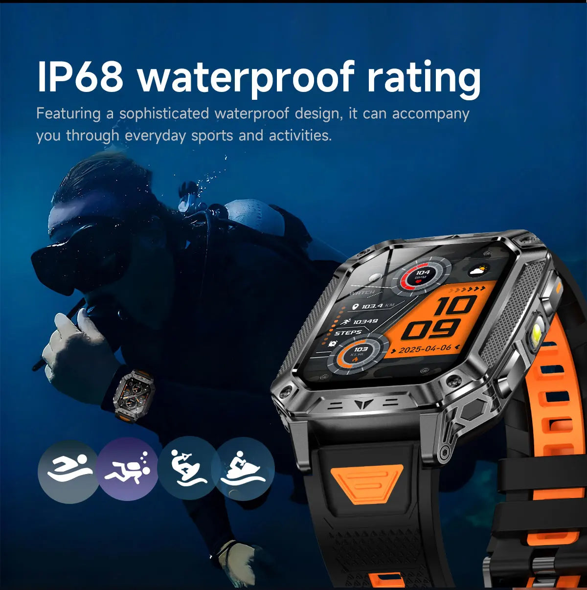 2026 Outdoors Durable Men Sports Smart Watch 1400mAh Battery LED Flashlight IP69K Waterproof Bluetooth Call Military Smartwatchs