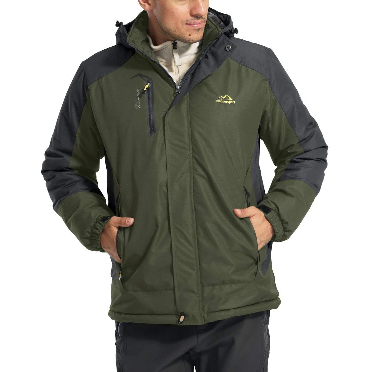 TACVASEN Men's Fleece Lined Skiing Jacket Windproof Detachable Hood Winter Thicken Warm Parkas Waterproof Outdoors Working Coat