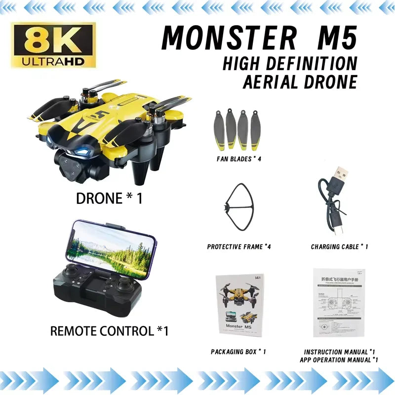 New M5 Drone Professional 8K Dual Camera 360° Obstacle Avoidance 5G Optical Flow Positioning Brushless RC Drone Quadcopter Gifts