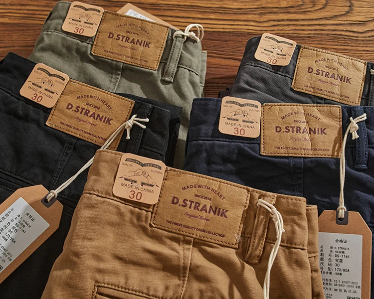 May Khaki American retro simple cargo pants men's heavy chino casual pants straight leg all matching tapered pants