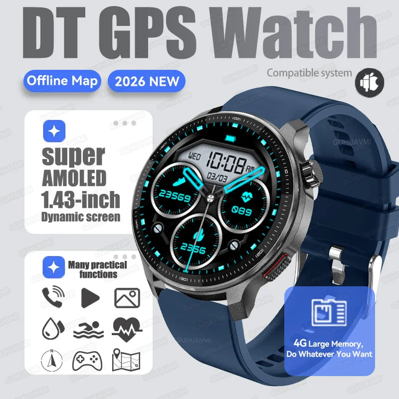 NEW 4G Memory GPS Offline Map Position Smart Watch Built-in App Market Game Compass Waterproof Swim Watches Sports Fashion Watch