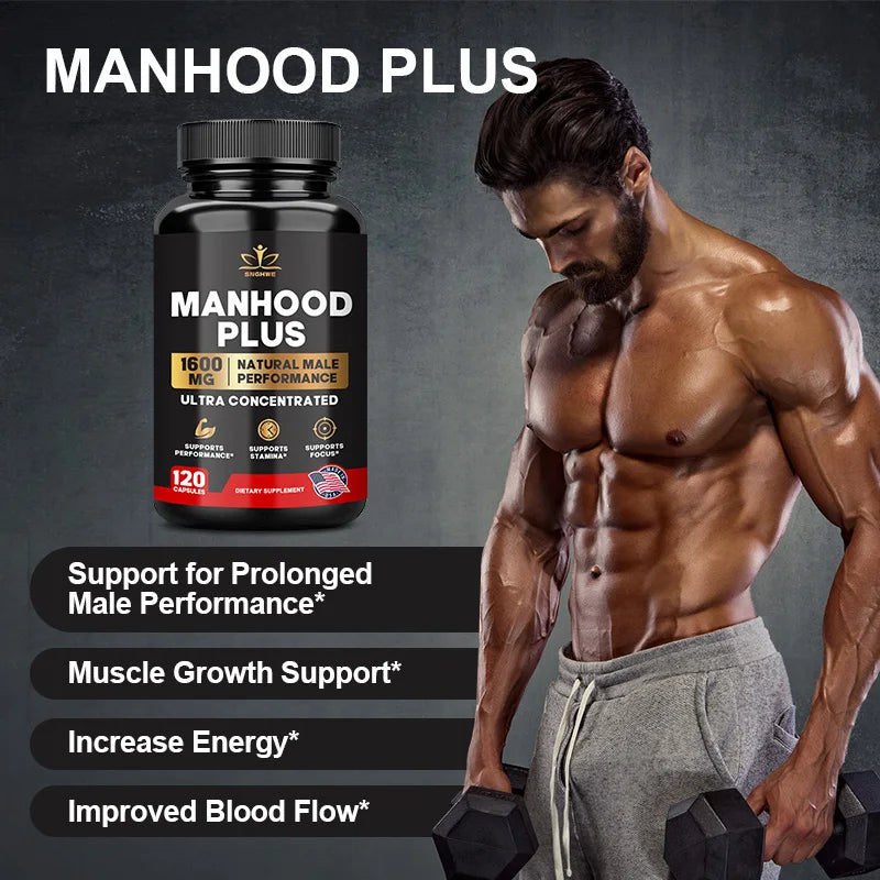 Manhood Plus capsules enhance masculinity, promote better blood flow, improve muscle strength, and elevate mood