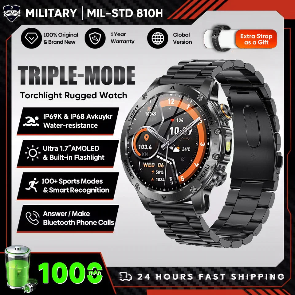 2025 Men 1.7-inch AMOLED Screen Smart Watch 1000mAh Battery Heart Rate Bluetooth Call NFC GPS Tracker Sports Fitness Watches New