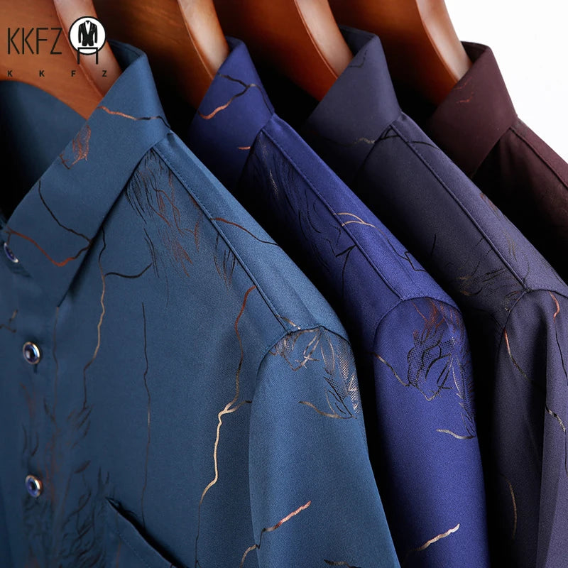 New Men's Casual Printed Short Sleeved Lapel Shirt for Summer Fashion Comfort No Ironing Wrinkle Resistant Top