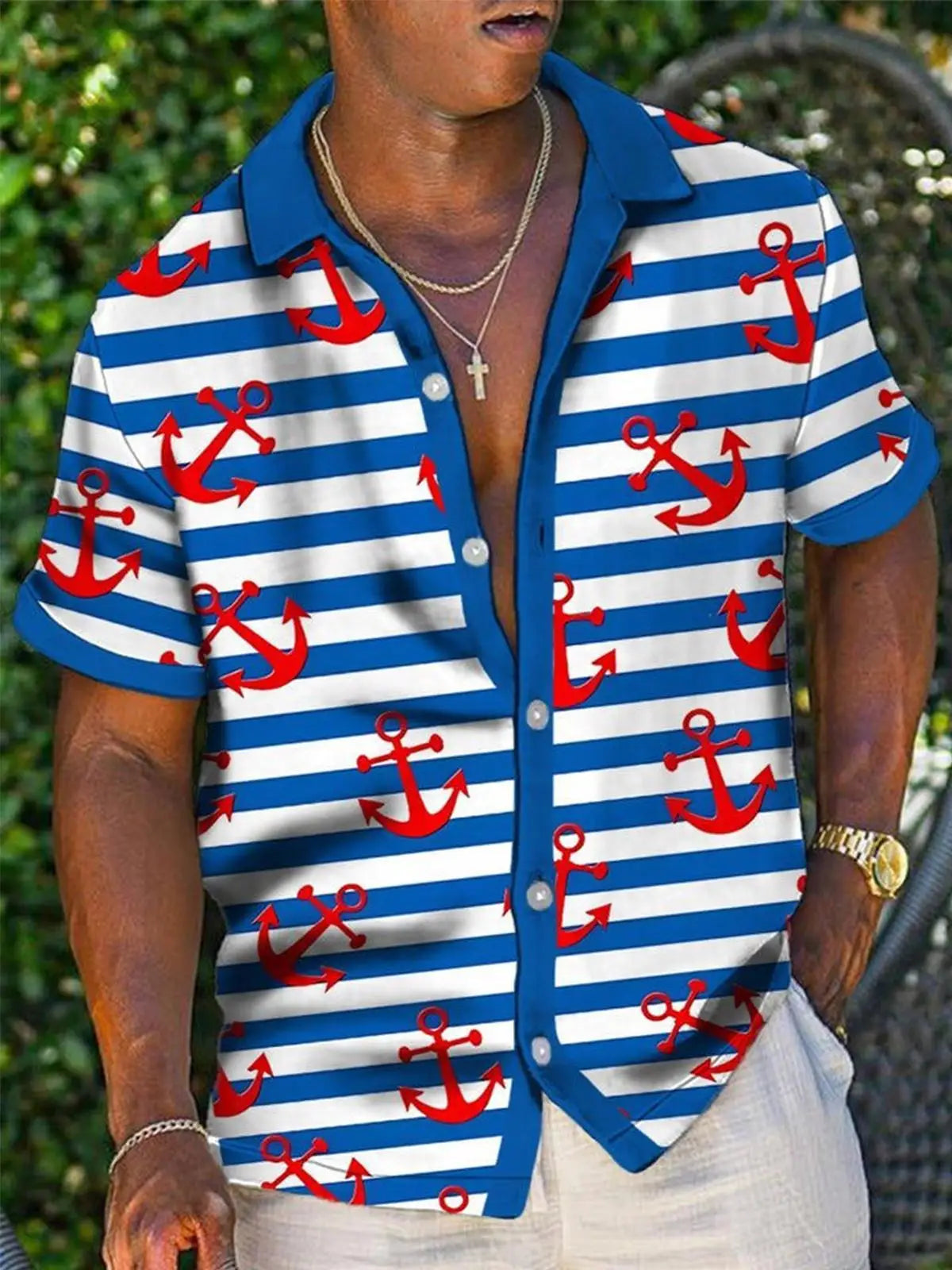 New Hawaii Spring/Summer Fashion Leisure Street Walk Tourist Beach Printed Full Open Short Sleeve Button Shirt, Quick Shipping