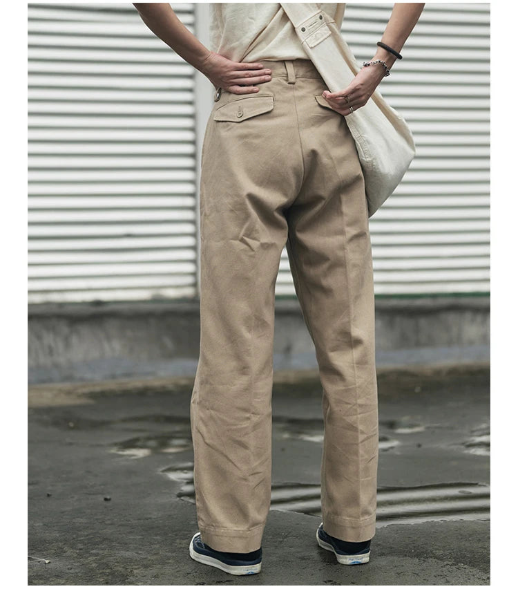 Non Stock French Army M-52 Chino Pants Men's Double Pleated Twill Casual Trousers Straight Leg