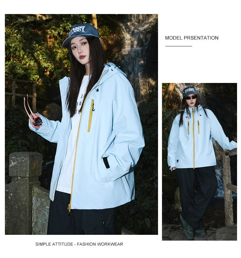 Gorpcore Waterproof Jacket Mens Couple's Ski Oversized Zipper Pocket Windbreaker Autumn High Quality Travel Camping Hooded Coats