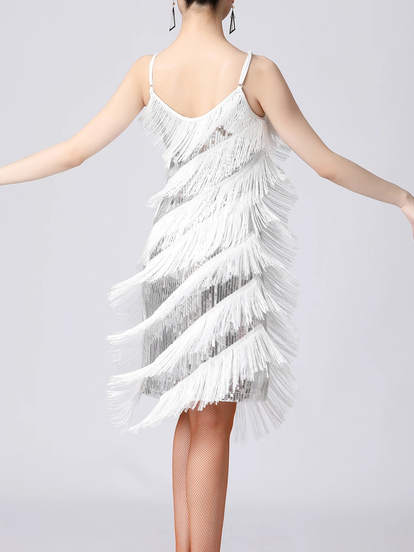 Women Salsa Latin Dance Dress Sequin Tassel Fringe Flapper Dress 1920s Gatsby Cocktail Dress Tango Ballroom Dancing Costume
