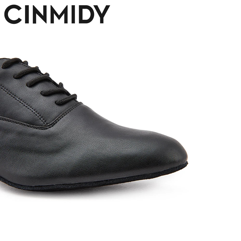 CINMIDY Male Genuine Leather Dance Shoes Black Latin Dance Shoes for Men  Modern Standard Sneaker  Party Shoes Heeled 2.5cm