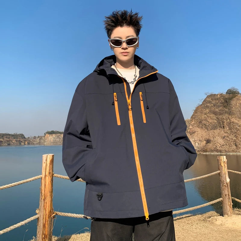 Gorpcore Waterproof Jacket Mens Couple's Ski Oversized Zipper Pocket Windbreaker Autumn High Quality Travel Camping Hooded Coats