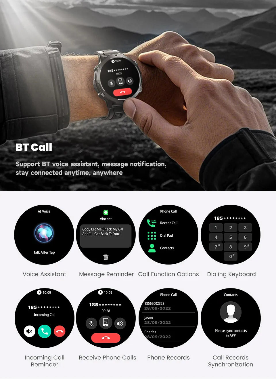 New TANK X3 1000mAh Large Battery Durable Adult Smart Watch GPS Compass Altimeter 5ATM Waterproof BT Call Sports Smartwatch Men