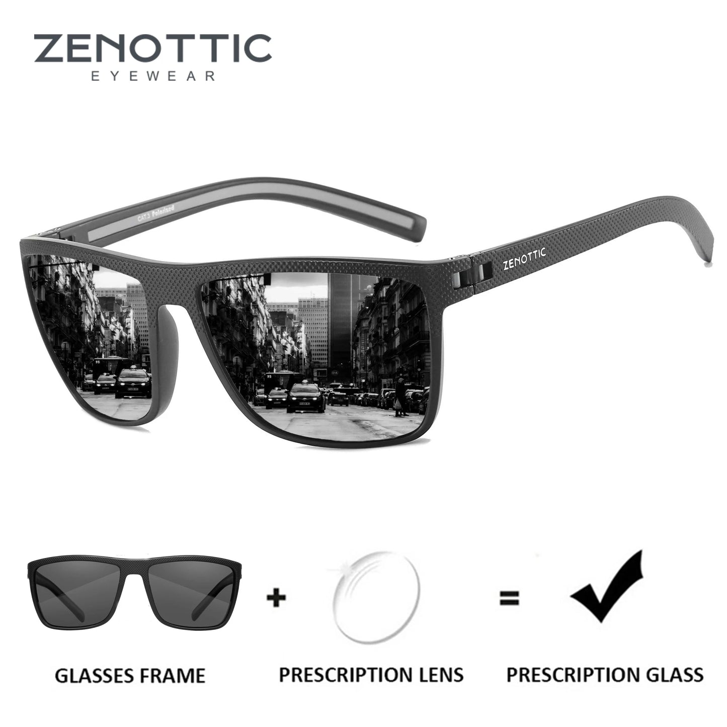 ZENOTTIC Retro Square Polarized Prescription Sunglasses Fashion Lightweight TR90 Progressive Optical Sun Glasses for Women Men