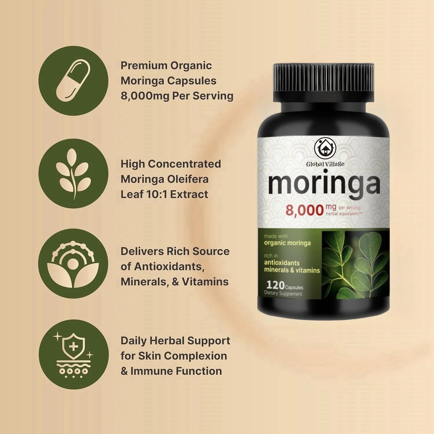 Moringa Capsules 8000mg Per Serving, 120 Capsules || 4 Month Supply, Made With Moringa Powder Organic || Green Superf