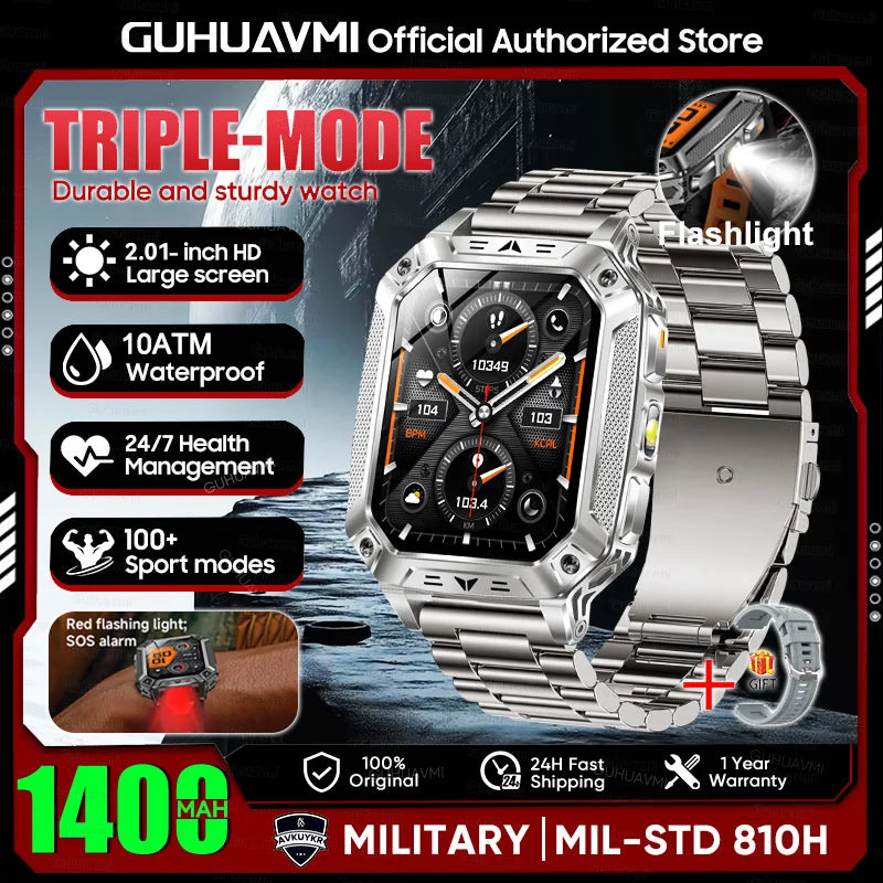 2026 HOT New 1400mAh Large Battery Smart Watch Military Quality 10ATM Waterproof Tactics 100+Sport Bluetooth call SmartWatch Men