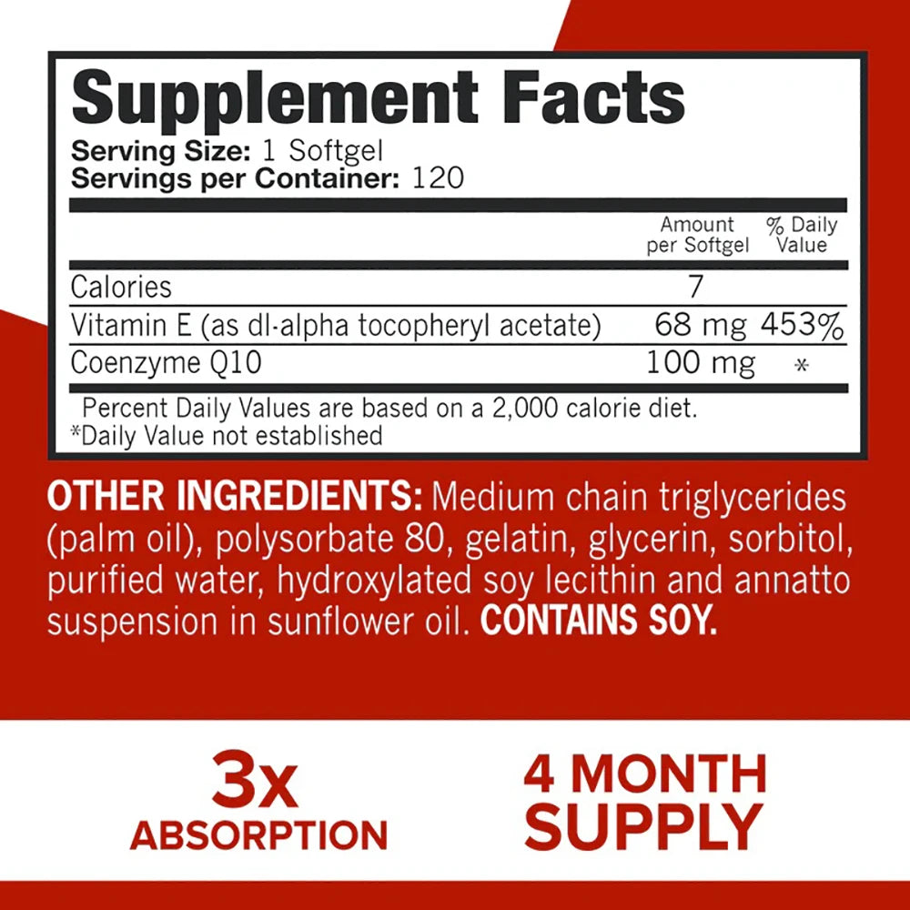 Coenzyme CoQ10 100mg Softgels - 3x Better Absorption, Antioxidant Supplement for Aging & Heart Health, Energy, Blood Pressure