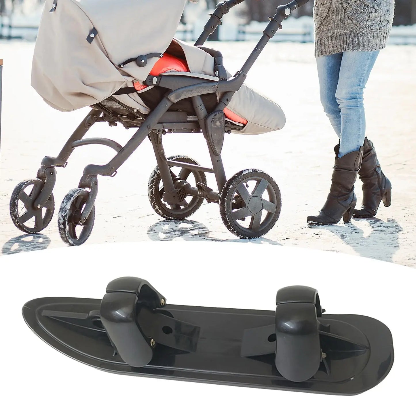 Ski Board Sled 2 in 1 Outdoor Winter Snowboards Stroller Skis Glider Snowboards for Cycling Bicycle Jogging Sports Outdoor Paths