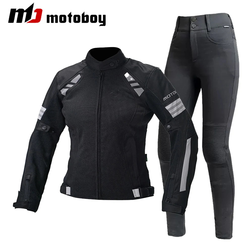 Women Motorcycle Jacket Four Seasons Breathable Lightweight Mesh Cycling Moto Jacket Protector Motocross Suit CE Protective