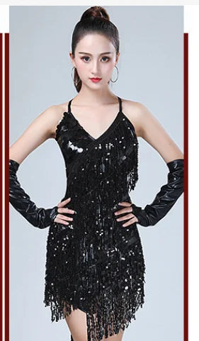 1pcs/lot woman sequin tassel latin dancing dress sexy latin dress latin salsa dresses fringe dress