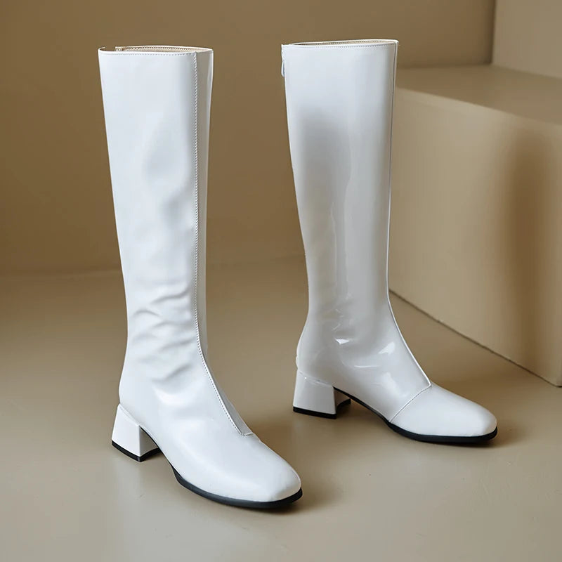 Women's Knee High Boots Winter Shoes 2025 Gold Silver Low Heeled Long Boot Ladies Party Footwear Shoes Large Size 45 Waterproof