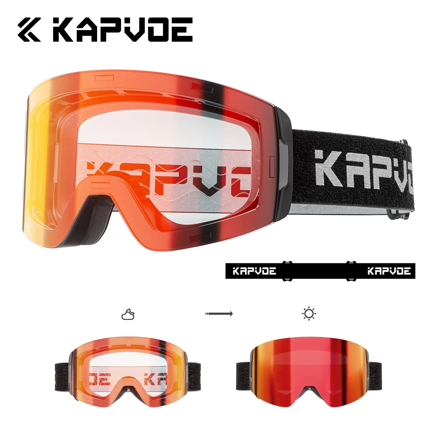 KAPVOE New Outdoor Photochromic Ski Goggles Magnetic Anti-fog Ski Glasses Winter Sports Skiing Snowboard Men Women UV400 Snow