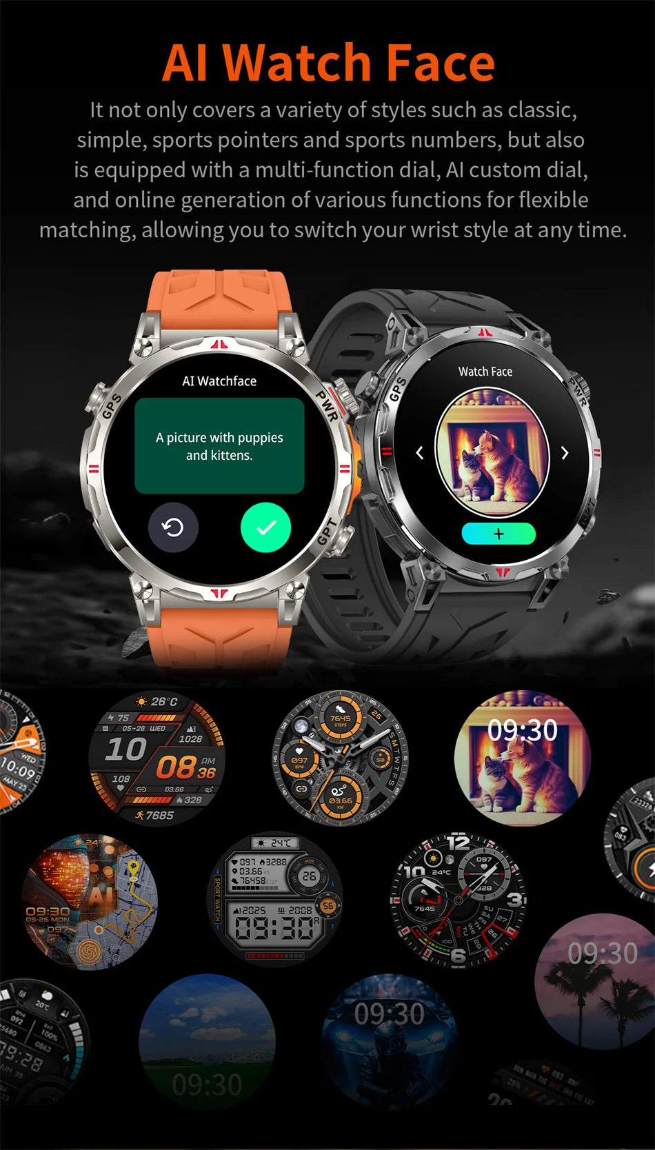 2026 New Outdoor Sports Smartwatch Men GPS Positioning 650mAh HD Call 1.56-inch AMOLED Screen Compass 5ATM Waterproof Watch Man