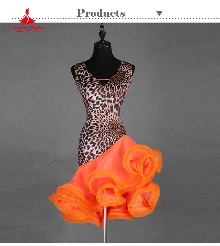 Latin Dance Dress V-Neck Wave Point Skirt Profession Custom Female Adult Child Elegant Performance Clothes Competition Clothing