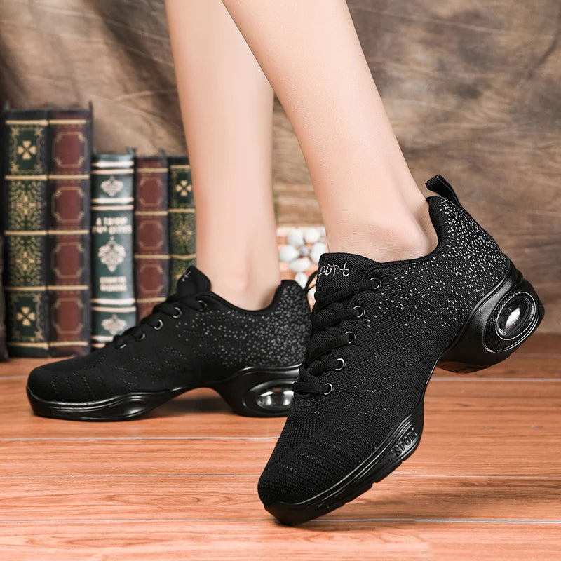 Breathable Dance Sneakers Woman Man Black Red Air Mesh Split-sole Square Dance Salsa Dancing Shoes Girls Ladies Sports Shoes