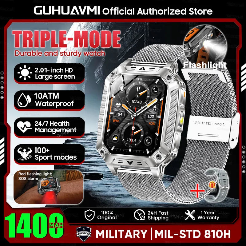2026 HOT New 1400mAh Large Battery Smart Watch Military Quality 10ATM Waterproof Tactics 100+Sport Bluetooth call SmartWatch Men