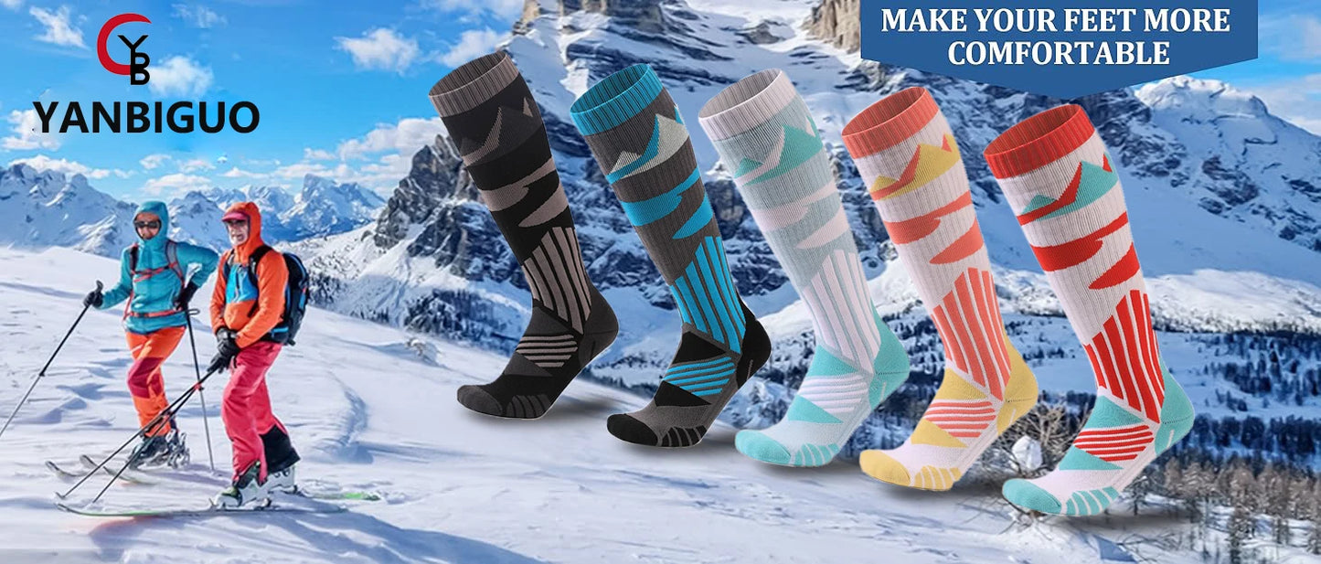 YANBIGUO 2 Pairs Thicken Ski Socks,Thermal Warm Winter Knee-High Snowboarding Skiing Sock for Hiking,Cycling,Snow,Snowboarding