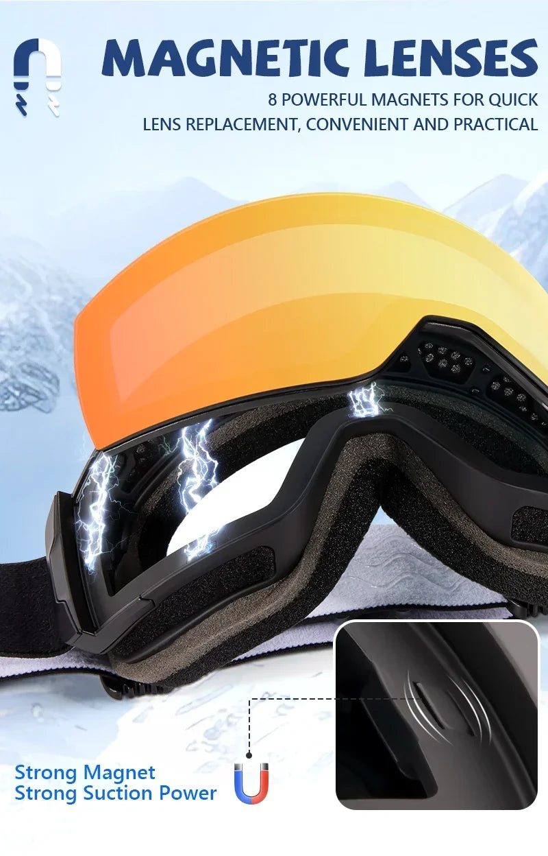 Kapvoe Photochromic Ski Goggles Magnetic Anti-Fog Lenses UV400 Protection Men Women Ski Goggles Snow Sunglasses Sports Eyewear