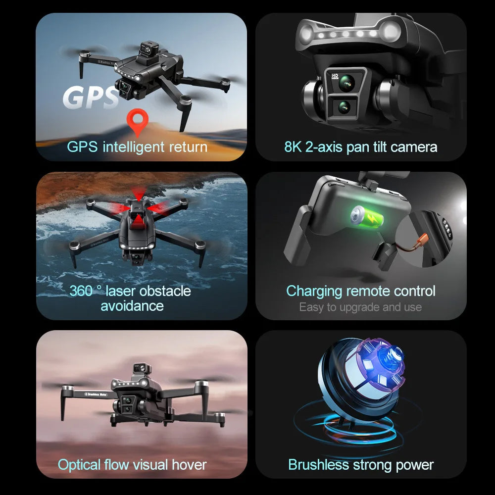 V198GPS Drone 8K Profesional HD Camera ESC Brushless Obstacle Avoidance Aerial Optical Foldable Quadcopter Mini Dron