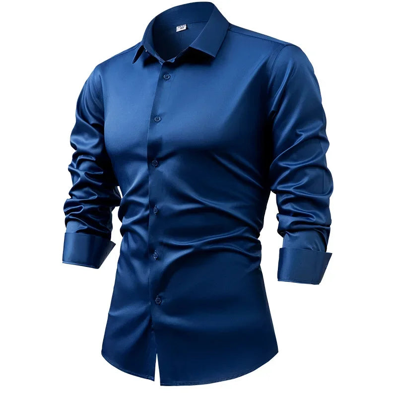 S~6XL satin plus size long sleeve shirt business casual dress shirt non-ironing wrinkle-resistant men's wholesale, men's shirts