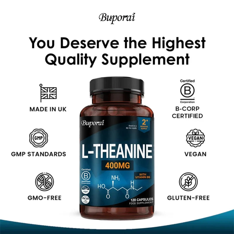 L-Theanine 400MG - Supports Relaxation, Relieves Stress and The Nervous System, Reduces Fatigue, and Promotes Energy Production