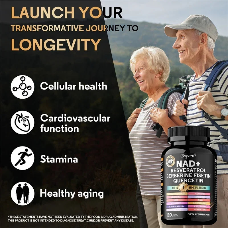 NAD+, Resveratrol, Quercetin, Berberine Fisetin-Cellular Health, Healthy Aging, Vitamin K2, Vitamin D3, One-stop Approach,1000mg
