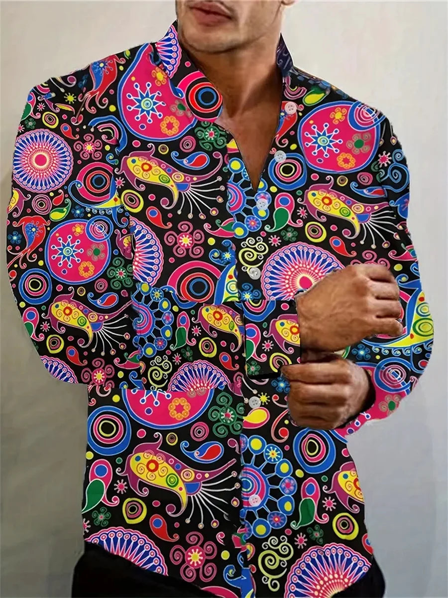 Men's shirt 3D high-definition tropical print long-sleeved shirt, Hawaiian shirt, spring and autumn casual party top XS-6XL size