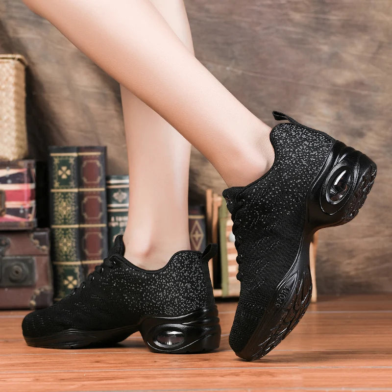 Breathable Dance Sneakers Woman Man Black Red Air Mesh Split-sole Square Dance Salsa Dancing Shoes Girls Ladies Sports Shoes