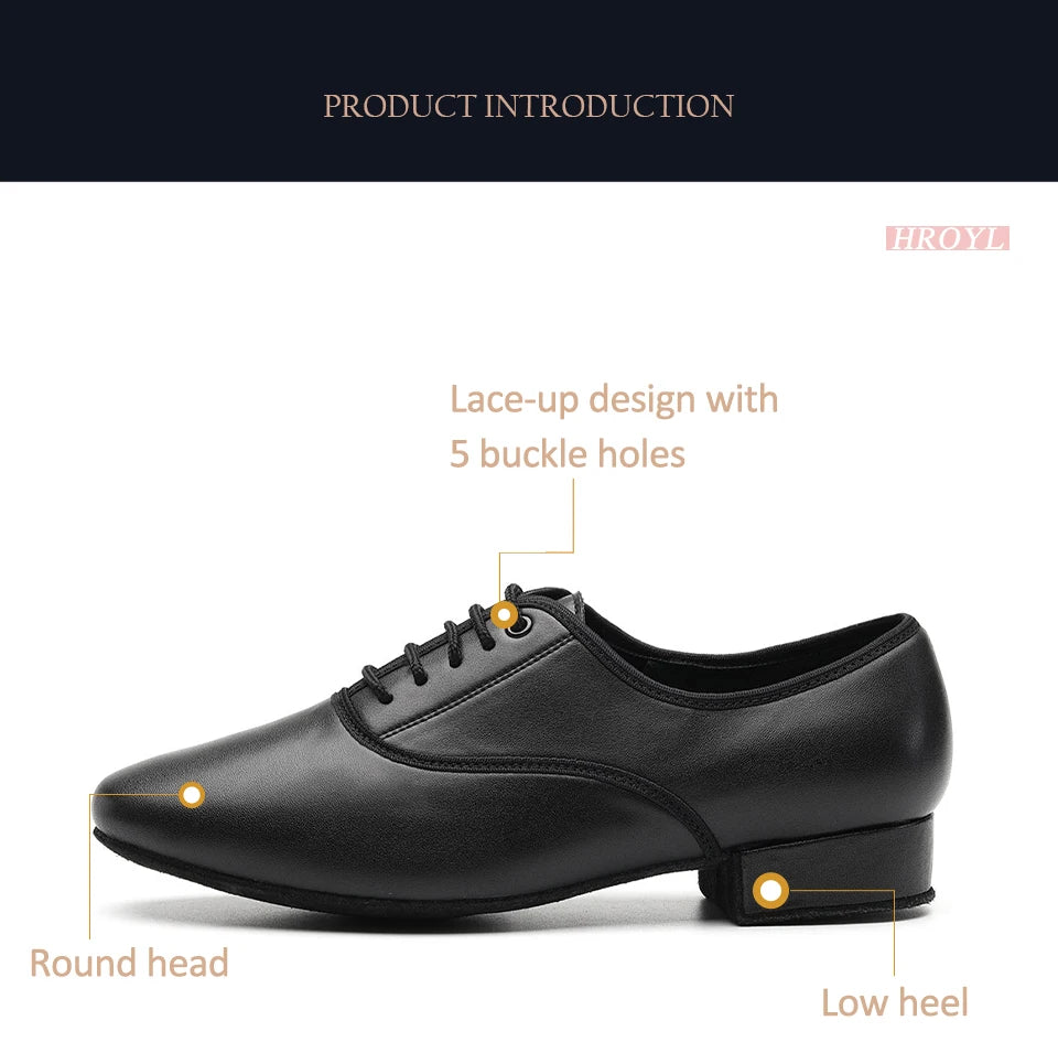 HROYL Ballroom Dance Shoes For Men Bigger Size Tango Latin Dancing Shoes PU/Genuine Leather Dance Shoes Low Heel Latin Shoes